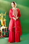 Samyukta Singhania Red Organza, Silk, Shantoon Embroidery, Sequins Round Neck, Kurta Sharara Set at Aza Fashions Samyukta Singhania_Red Organza, Silk, Shantoon Embroidery, Sequins Round Neck, Kurta Sharara Set _at_Aza_Fashions