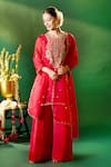 Shop Samyukta Singhania Red Organza, Silk, Shantoon Embroidery, Sequins Round Neck, Kurta Sharara Set Shop_Samyukta Singhania_Red Organza, Silk, Shantoon Embroidery, Sequins Round Neck, Kurta Sharara Set