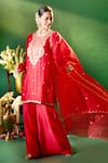 Samyukta Singhania Red Organza, Silk, Shantoon Embroidery, Sequins Round Neck, Kurta Sharara Set Online Samyukta Singhania_Red Organza, Silk, Shantoon Embroidery, Sequins Round Neck, Kurta Sharara Set _Online