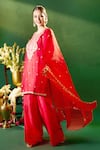 Buy Samyukta Singhania Red Organza, Silk, Shantoon Embroidery, Sequins Round Neck, Kurta Sharara Set Online Buy_Samyukta Singhania_Red Organza, Silk, Shantoon Embroidery, Sequins Round Neck, Kurta Sharara Set _Online