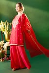 Shop Samyukta Singhania Red Organza, Silk, Shantoon Embroidery, Sequins Round Neck, Kurta Sharara Set Online Shop_Samyukta Singhania_Red Organza, Silk, Shantoon Embroidery, Sequins Round Neck, Kurta Sharara Set _Online