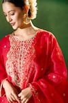 Samyukta Singhania Red Organza, Silk, Shantoon Embroidery, Sequins Round Neck, Kurta Sharara Set Samyukta Singhania_Red Organza, Silk, Shantoon Embroidery, Sequins Round Neck, Kurta Sharara Set
