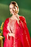 Samyukta Singhania Red Organza, Silk, Shantoon Embroidery, Sequins Round Neck, Kurta Sharara Set Samyukta Singhania_Red Organza, Silk, Shantoon Embroidery, Sequins Round Neck, Kurta Sharara Set