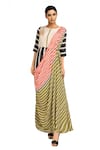 Buy_Soup By Sougat Paul_Multi Color Crepe Stripe Print And Thread Work Round Multicolored Concept Saree _at_Aza_Fashions