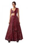 Buy_Tamanna Punjabi Kapoor_Maroon Georgette Decolletage Embroidered Bridal Lehenga Set _at_Aza_Fashions