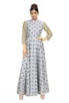 Buy_Soup By Sougat Paul_Blue Printed Pleated Dress _at_Aza_Fashions