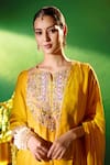 Buy Samyukta Singhania Mustard Silk, Shantoon, Chiffon Embroidery Round Neck, Split Kurta Sharara Set Buy_Samyukta Singhania_Mustard Silk, Shantoon, Chiffon Embroidery Round Neck, Split Kurta Sharara Set
