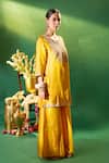 Samyukta Singhania Mustard Silk, Shantoon, Chiffon Embroidery Round Neck, Split Kurta Sharara Set Samyukta Singhania_Mustard Silk, Shantoon, Chiffon Embroidery Round Neck, Split Kurta Sharara Set
