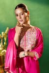 Samyukta Singhania Fuchsia Silk, Shantoon, Chiffon Embroidery, Gota Patti, Yoke Kurta Sharara Set Samyukta Singhania_Fuchsia Silk, Shantoon, Chiffon Embroidery, Gota Patti, Yoke Kurta Sharara Set
