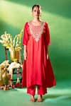 Samyukta Singhania Red Silk, Shantoon, Chiffon Embroidery, Sequins Round Neck Kurta Set Online at Aza Fashions Samyukta Singhania_Red Silk, Shantoon, Chiffon Embroidery, Sequins Round Neck Kurta Set _Online_at_Aza_Fashions