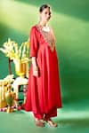 Shop Samyukta Singhania Red Silk, Shantoon, Chiffon Embroidery, Sequins Round Neck Kurta Set Online at Aza Fashions Shop_Samyukta Singhania_Red Silk, Shantoon, Chiffon Embroidery, Sequins Round Neck Kurta Set _Online_at_Aza_Fashions