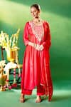 Samyukta Singhania Red Silk, Shantoon, Chiffon Embroidery, Sequins Round Neck Kurta Set at Aza Fashions Samyukta Singhania_Red Silk, Shantoon, Chiffon Embroidery, Sequins Round Neck Kurta Set _at_Aza_Fashions