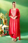 Buy Samyukta Singhania Red Silk, Shantoon, Chiffon Embroidery, Sequins Round Neck Kurta Set Buy_Samyukta Singhania_Red Silk, Shantoon, Chiffon Embroidery, Sequins Round Neck Kurta Set