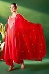 Shop Samyukta Singhania Red Silk, Shantoon, Chiffon Embroidery, Sequins Round Neck Kurta Set Shop_Samyukta Singhania_Red Silk, Shantoon, Chiffon Embroidery, Sequins Round Neck Kurta Set