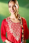 Shop Samyukta Singhania Red Silk, Shantoon, Chiffon Embroidery, Sequins Round Neck Kurta Set Online Shop_Samyukta Singhania_Red Silk, Shantoon, Chiffon Embroidery, Sequins Round Neck Kurta Set _Online