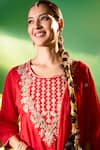 Samyukta Singhania Red Silk, Shantoon, Chiffon Embroidery, Sequins Round Neck Kurta Set Samyukta Singhania_Red Silk, Shantoon, Chiffon Embroidery, Sequins Round Neck Kurta Set