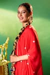 Samyukta Singhania Red Silk, Shantoon, Chiffon Embroidery, Sequins Round Neck Kurta Set Samyukta Singhania_Red Silk, Shantoon, Chiffon Embroidery, Sequins Round Neck Kurta Set