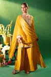 Shop Samyukta Singhania Mustard Silk, Shantoon, Chiffon Embroidery, Sequins, Metallic Kurta Sharara Set Online at Aza Fashions Shop_Samyukta Singhania_Mustard Silk, Shantoon, Chiffon Embroidery, Sequins, Metallic Kurta Sharara Set _Online_at_Aza_Fashions