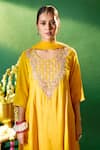 Samyukta Singhania Mustard Silk, Shantoon, Chiffon Embroidery, Beads, Sequins Round Yoke Kurta Set at Aza Fashions Samyukta Singhania_Mustard Silk, Shantoon, Chiffon Embroidery, Beads, Sequins Round Yoke Kurta Set _at_Aza_Fashions