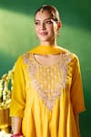 Buy Samyukta Singhania Mustard Silk, Shantoon, Chiffon Embroidery, Beads, Sequins Round Yoke Kurta Set Buy_Samyukta Singhania_Mustard Silk, Shantoon, Chiffon Embroidery, Beads, Sequins Round Yoke Kurta Set