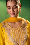 Shop Samyukta Singhania Mustard Silk, Shantoon, Chiffon Embroidery, Beads, Sequins Round Yoke Kurta Set Shop_Samyukta Singhania_Mustard Silk, Shantoon, Chiffon Embroidery, Beads, Sequins Round Yoke Kurta Set