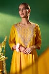 Shop Samyukta Singhania Mustard Silk, Shantoon, Chiffon Embroidery, Beads, Sequins Round Yoke Kurta Set Online Shop_Samyukta Singhania_Mustard Silk, Shantoon, Chiffon Embroidery, Beads, Sequins Round Yoke Kurta Set _Online