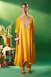 Samyukta Singhania Mustard Silk, Shantoon, Chiffon Embroidery, Beads, Sequins Round Yoke Kurta Set Samyukta Singhania_Mustard Silk, Shantoon, Chiffon Embroidery, Beads, Sequins Round Yoke Kurta Set