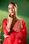 Samyukta Singhania Red Organza, Silk, Shantoon Embroidery, Zari Round Neck Kurta Set Samyukta Singhania_Red Organza, Silk, Shantoon Embroidery, Zari Round Neck Kurta Set