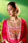 Buy Samyukta Singhania Red Chanderi, Shantoon Embroidery Round Neck, Split Yoke Anarkali Kurta Set Online Buy_Samyukta Singhania_Red Chanderi, Shantoon Embroidery Round Neck, Split Yoke Anarkali Kurta Set _Online