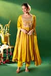 Buy Samyukta Singhania Mustard Chanderi, Shantoon Embroidery Round Neck Anarkali Set at Aza Fashions Buy_Samyukta Singhania_Mustard Chanderi, Shantoon Embroidery Round Neck Anarkali Set _at_Aza_Fashions