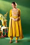 Samyukta Singhania Mustard Chanderi, Shantoon Embroidery Round Neck Anarkali Set at Aza Fashions Samyukta Singhania_Mustard Chanderi, Shantoon Embroidery Round Neck Anarkali Set _at_Aza_Fashions