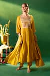 Buy Samyukta Singhania Mustard Chanderi, Shantoon Embroidery Round Neck Anarkali Set Buy_Samyukta Singhania_Mustard Chanderi, Shantoon Embroidery Round Neck Anarkali Set