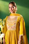 Samyukta Singhania Mustard Chanderi, Shantoon Embroidery Round Neck Anarkali Set Samyukta Singhania_Mustard Chanderi, Shantoon Embroidery Round Neck Anarkali Set