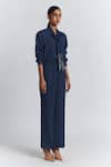 Buy Line Out Line Navy Chanderi Beads Collared Tie-up Shirt And Pant Set Buy_Line Out Line_Navy Chanderi Beads Collared Tie-up Shirt And Pant Set
