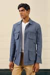 Buy Gargee Designers Blue Cotton, Suiting Utility Pocket Shacket at Aza Fashions Buy_Gargee Designers_Blue Cotton, Suiting Utility Pocket Shacket _at_Aza_Fashions