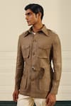 Buy Gargee Designers Beige Linen Buckles Herringbone Shacket With Belt at Aza Fashions Buy_Gargee Designers_Beige Linen Buckles Herringbone Shacket With Belt _at_Aza_Fashions
