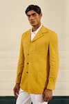 Buy_Gargee Designers_Mustard Cotton, Suiting Button-front Spread Collar Shacket _at_Aza_Fashions
