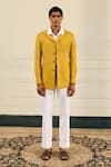 Buy_Gargee Designers_Mustard Cotton, Suiting Button-front Spread Collar Shacket _Online_at_Aza_Fashions