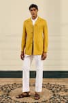 Shop_Gargee Designers_Mustard Cotton, Suiting Button-front Spread Collar Shacket _Online_at_Aza_Fashions