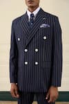 Shop Gargee Designers Navy Wool Pinstripe Double-breasted Suit Set Online at Aza Fashions Shop_Gargee Designers_Navy Wool Pinstripe Double-breasted Suit Set _Online_at_Aza_Fashions
