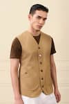Shop Gargee Designers Beige Suiting, Cotton Button-front Waistcoat at Aza Fashions Shop_Gargee Designers_Beige Suiting, Cotton Button-front Waistcoat _at_Aza_Fashions