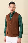 Buy Gargee Designers Brown Corduroy, Cotton Button-front Vest Jacket at Aza Fashions Buy_Gargee Designers_Brown Corduroy, Cotton Button-front Vest Jacket _at_Aza_Fashions
