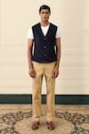 Shop Gargee Designers Navy Corduroy Cotton Vest Jacket Online at Aza Fashions Shop_Gargee Designers_Navy Corduroy Cotton Vest Jacket _Online_at_Aza_Fashions