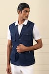 Buy_Gargee Designers_Navy Cotton, Suiting Utility Pocket Vest Jacket _at_Aza_Fashions