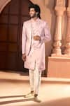 Buy_Arihant Rai Sinha_Pink Silk, Dupion Embroidery, Beads Leaf Vine Layered Sherwani Set _at_Aza_Fashions