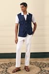 Buy_Gargee Designers_Navy Cotton, Suiting Utility Pocket Vest Jacket _Online_at_Aza_Fashions