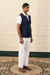 Gargee Designers_Navy Cotton, Suiting Utility Pocket Vest Jacket _at_Aza_Fashions