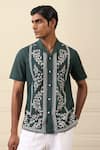 Buy Gargee Designers Green Cotton Embroidery Camp Collar Shirt at Aza Fashions Buy_Gargee Designers_Green Cotton Embroidery Camp Collar Shirt _at_Aza_Fashions