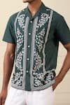 Shop Gargee Designers Green Cotton Embroidery Camp Collar Shirt Online at Aza Fashions Shop_Gargee Designers_Green Cotton Embroidery Camp Collar Shirt _Online_at_Aza_Fashions