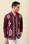Shop Gargee Designers Maroon Cotton Embroidery Floral And Geometric Shirt at Aza Fashions Shop_Gargee Designers_Maroon Cotton Embroidery Floral And Geometric Shirt _at_Aza_Fashions